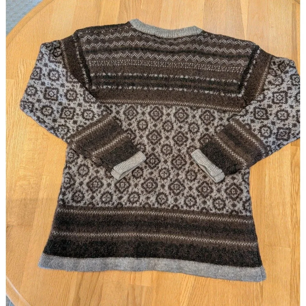 Fair Isle %100 Wool Sweater Brown Crew Neck Size M Mac & Jack Cute & Warm!!